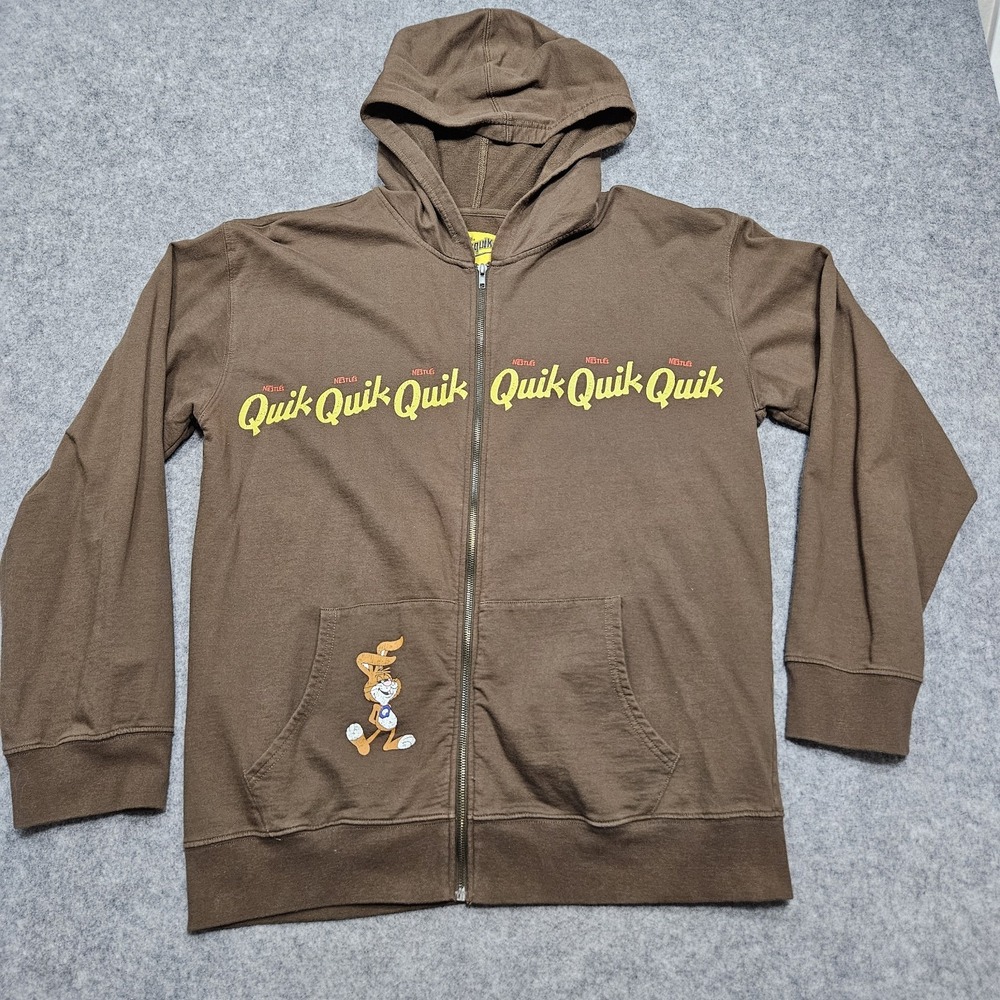 Rare NESTLE NESQUIK Zip XL Hoodie Sweatshirt QUIK Rabbit Hip‎ Hop Vtg Drink Logo